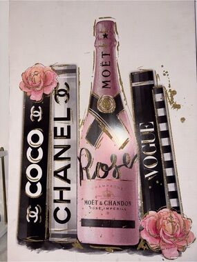 Pink Moët Rosé Glam Canvas | Chanel Book Fashion Wall Art | Vanity / Room Decor
